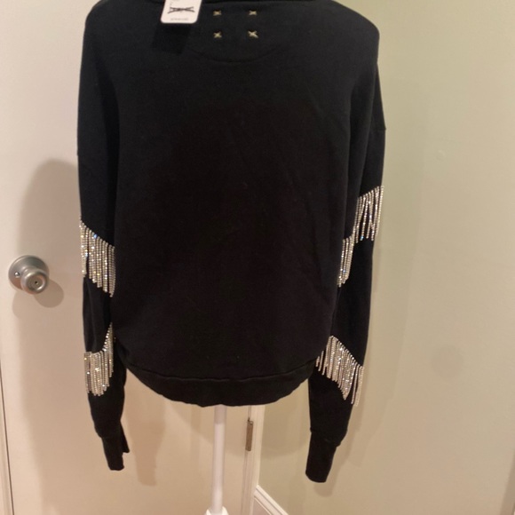 New Free People X Vintage Soul Crystal Fringe Crew Size S Washed Black - Picture 11 of 14